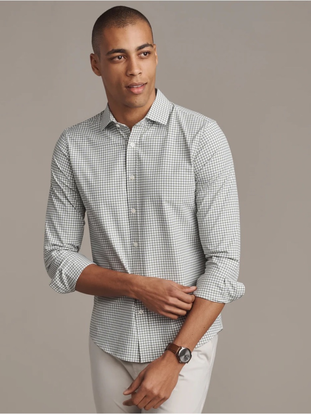 RHONE Gray Gingham Long-Sleeve Button-Down Shirt